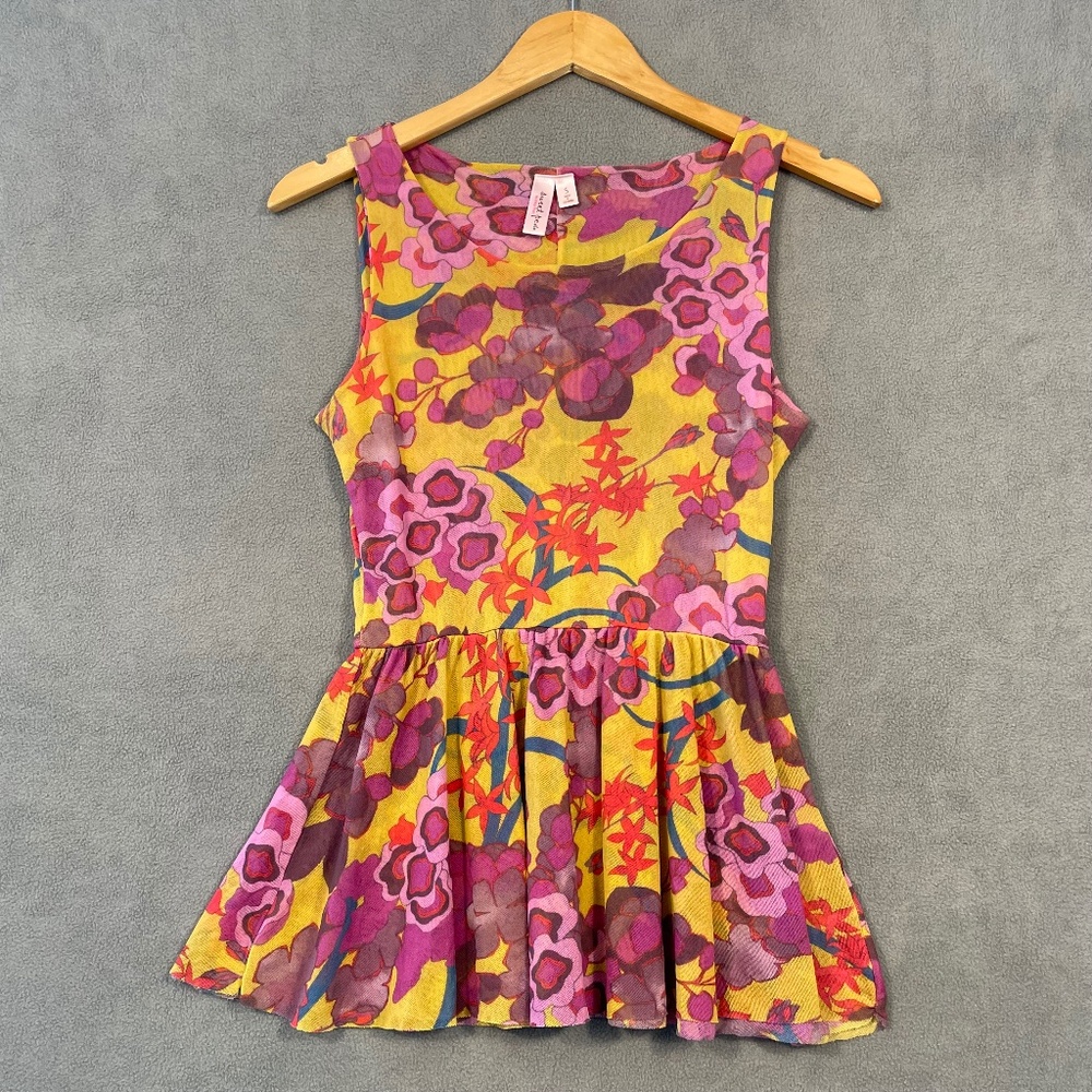 SWEET PEA Stacy Frati Women’s Small Funky Print Layered Peplum Tank Top